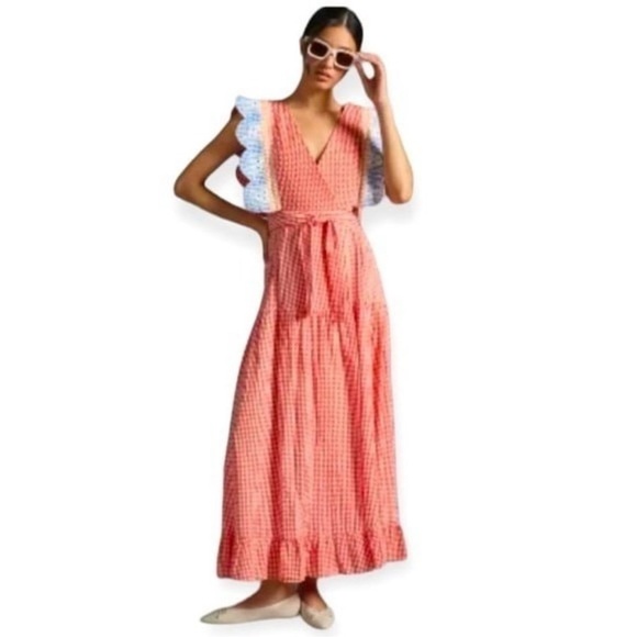 ANTHROPOLOGIE Stella Nova Sussie Square Neck Gingham Dress Size XL NEW - Picture 2 of 10